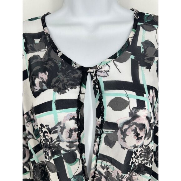 Democracy Women's Floral Sheer Faux Wrap Long Sleeve Blouse Size M - Picture 2 of 11